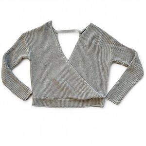 Moon & Madison SWEATER Small Sage Cable Knit‎ Open Back Cropped VNECK L/S